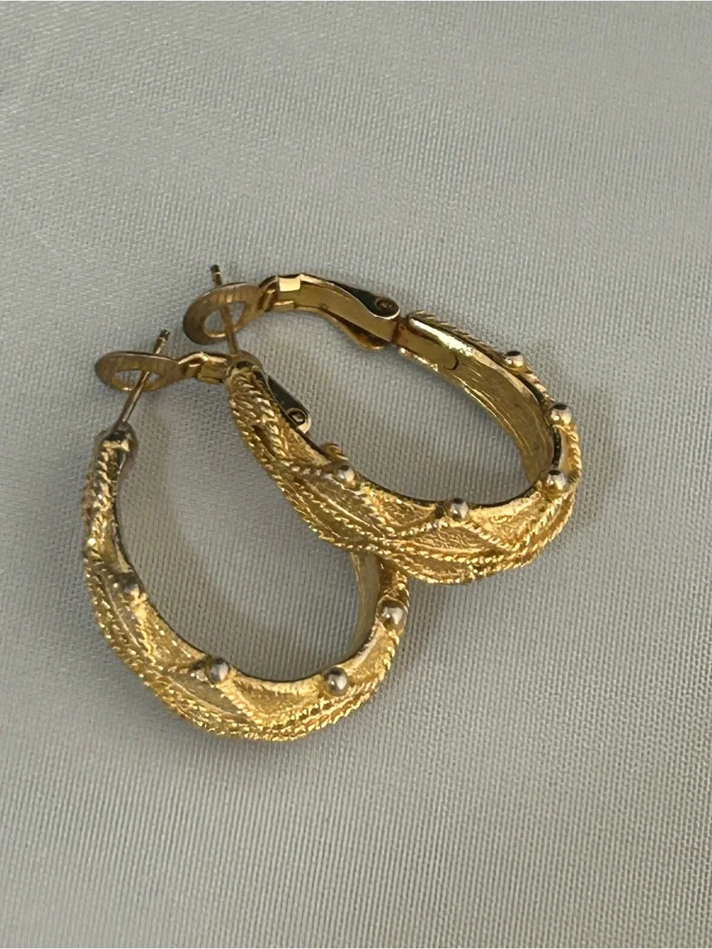 Vintage Gold-Tone Textured Hoop Earrings by Goldette